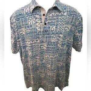 QUIKSILVER Waterman Collection Blue & White Hawaiian Collared Shirt Men XL